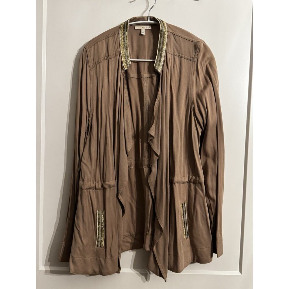 WOMAN'S TAN BEADED BLAZER/JACKET BY:TRU SELF Sz L Boho Lagenlook Office Work